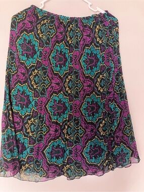 Women's Black Floral Print Elastic Waist Skirt - Purple & Teal